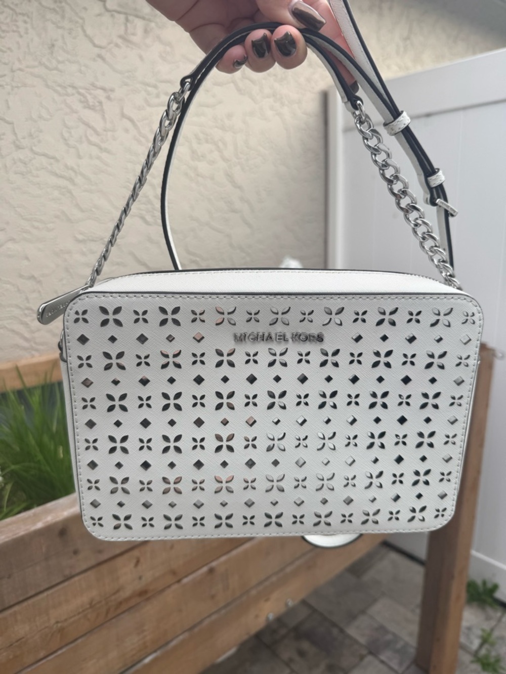 Michael Kors White Crossbody with Chain Strap